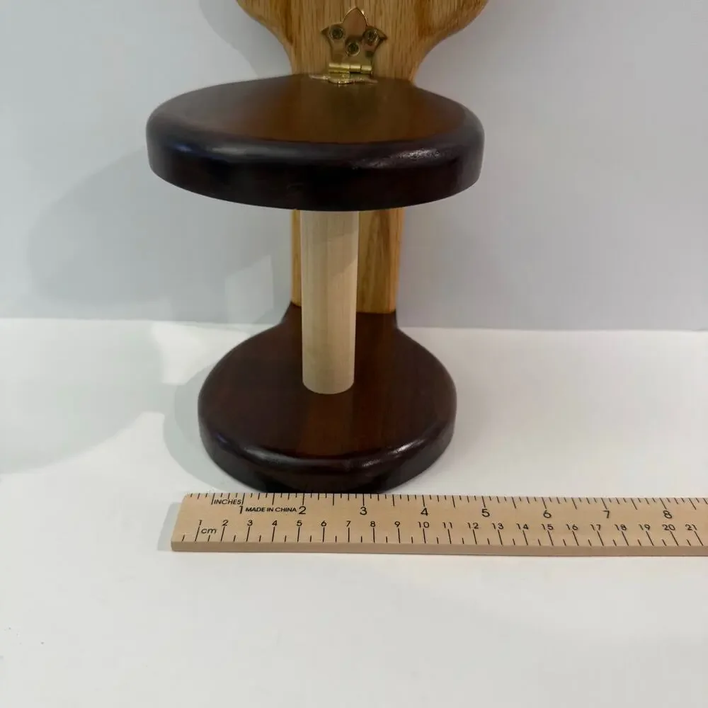 Wooden Toilet Shaped Paper Holder Hinged 2 Tone Freestanding 11 x 6